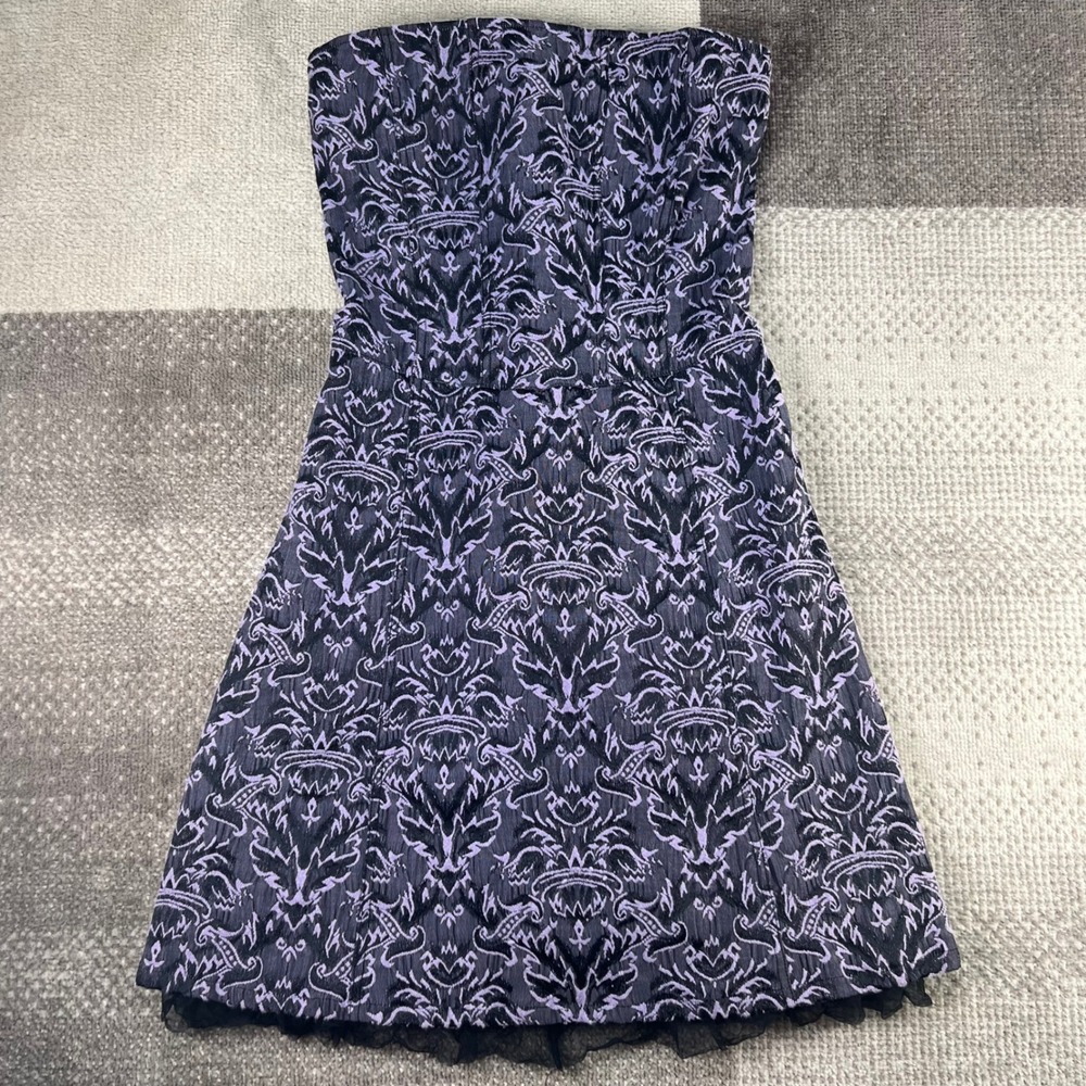 Tripp NYC Womens XL Purple Black Damask Strapless Corset Lace Up Dress